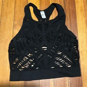 90 Degree By Reflex Black Distressed Racerback Crop Top